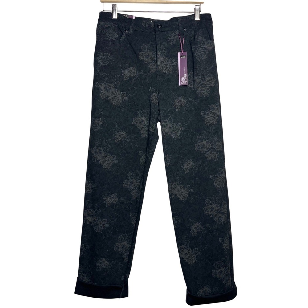 Gloria Vanderbilt Amanda Whimsigoth High Rise Straight Jeans Black Floral 12 New